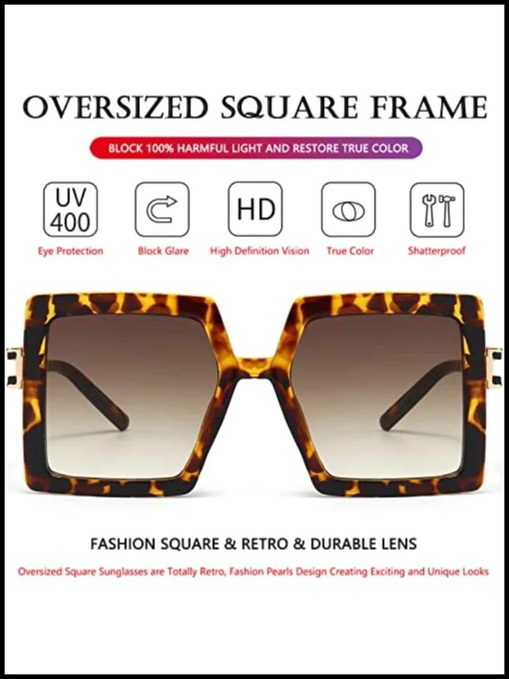 Oversized Square Sunglasses for Women UV400 Protection Retro Fashion